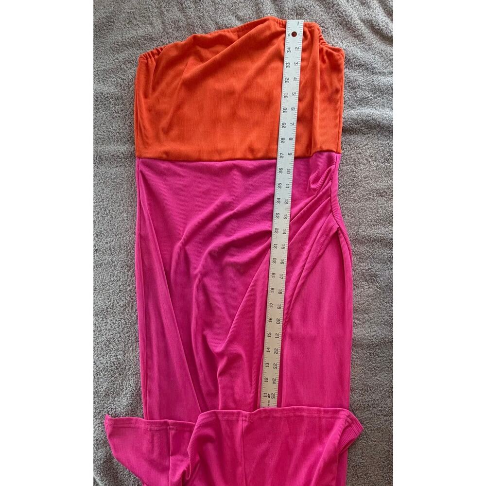 Pink and Orange Midi Tube Dress Vibrant Stylish Night Out Flattering Curvy - Picture 5 of 8